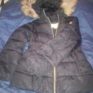 Kids Black Michael Kors Puffer Jacket with Faux Fur Hood
